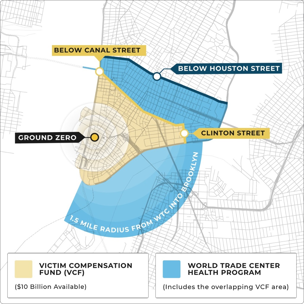 Map of the 9/11 Exposure Zone in Lower Manhattan New York City