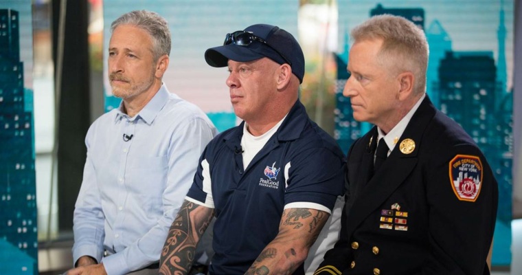 Jon Stewart, well-known 9/11 advocate John Feal, and Ret. FDNY Deputy Chief and Director of 9/11 Outreach at Barasch & McGarry Richard Alles this morning on the TODAY Show